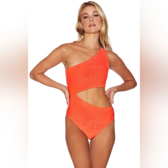NEW BEACH RIOT ORIOLE ORANGE CELINE RIBBED SIDE CUT OUT ONE-PIECE SWIMSUIT 🧡🧡 - Picture 3 of 6